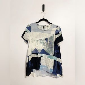 Wilfred 100% Silk Blouse - Beautiful Blue/Cream Pattern - Size Small